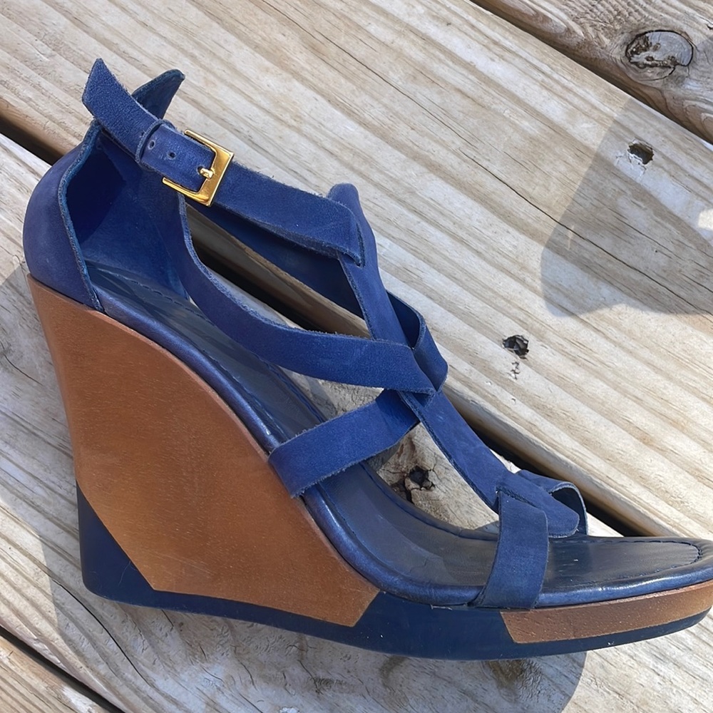KATE SPADE Blue Suede Wedge Sandals Size 7 - Picture 2 of 14